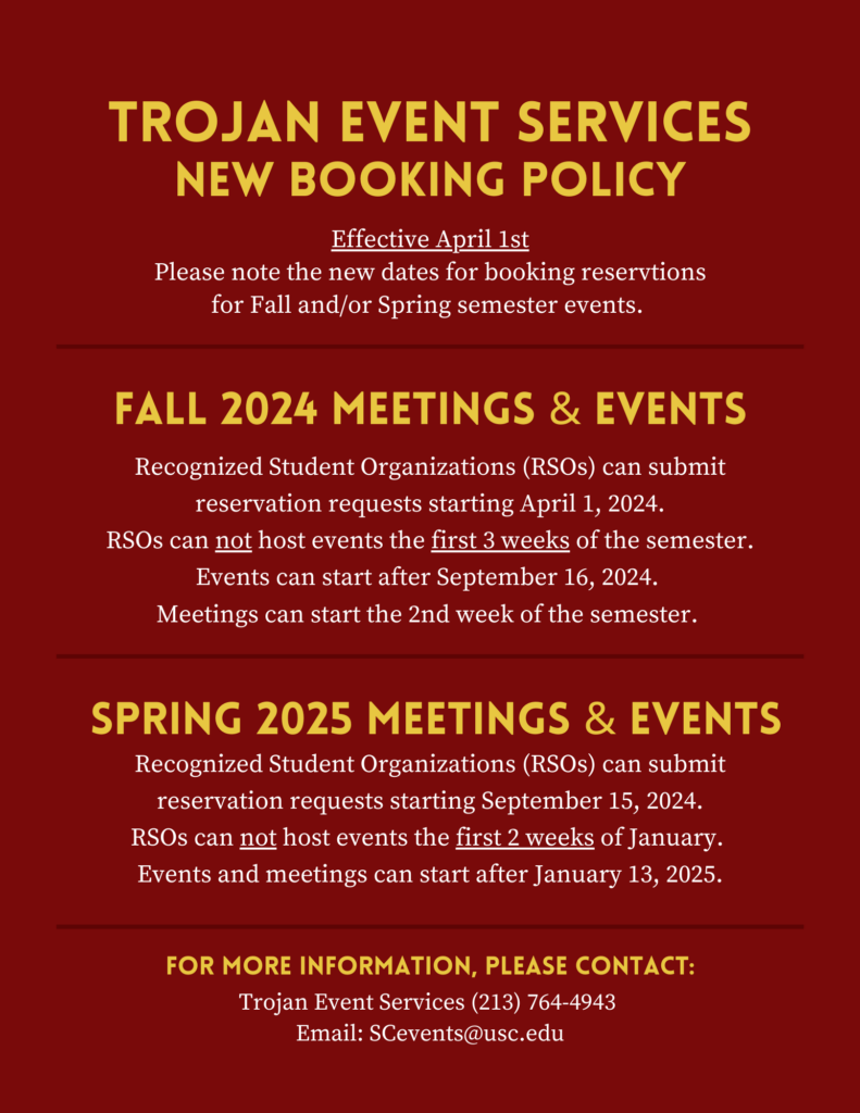 Trojan Event Services New Booking Policy